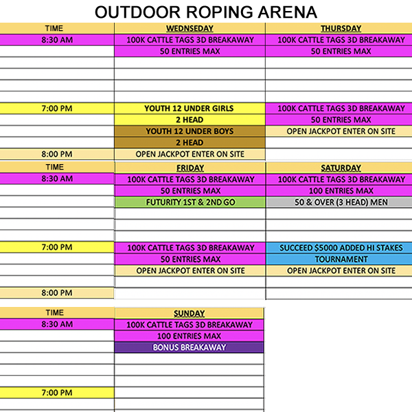 roping arena schedule
